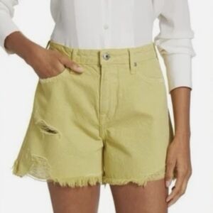 Jonathan Simkhai NWT Yellow Distressed High-Rise Denim Shorts SIZE 27